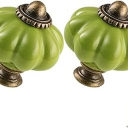 Zernmiarder Sage Green Ceramic Knobs 2 Pack - Pumpkin Cabinet Knobs Retro Dresser Knobs - Vintage Drawer Pulls with Screws for Closet Drawer Cupboard Cabinet and DIY Home Project-picture-11