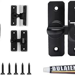 HASTHIP® Door Latch Lock 90° 180° Aluminum Alloy No Drill for Gate Closet Cabinet with Screw Packs Installation Accessories Black 2 PCS-image-70
