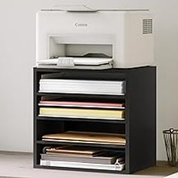 Home Sparkle Wood Desktop Organizer Paper Storage Letter Tray File Sorter for Home Office,White (Black)-16