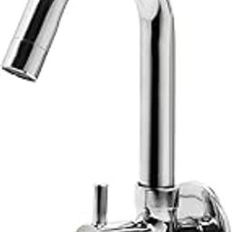 Tapglow Sink Cock Faucet/Tap | Turbo Sink Cock with Flexible Swivel Spout Faucet/Tap | Wall Mount with Chrome Finish for Kitchen Sinks, Brass Pack of - 1-12