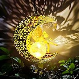 QCF Outdoor Garden Fairy Statues Hanging Solar Lights Decor, Yard Metallic Decor Lantern for Patio Lawn, Yard Decorations for Mom-image-95