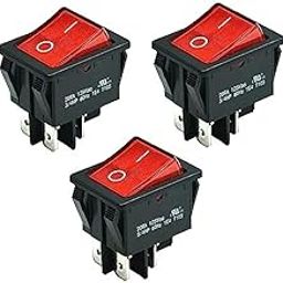 Heavy Duty Rocker Switch, DPST ON/OFF, 16A 250V AC/20A 125V DC, 4-Pin, Red Indicator Light, pack of 2-18
