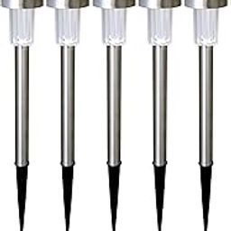 Drumstone (𝗦𝗽𝗲𝗰𝗶𝗮𝗹 𝟭𝟬 𝗬𝗲𝗮𝗿𝘀 𝗪𝗮𝗿𝗿𝗮𝗻𝘁𝘆 Solar Pathway Lights – Waterproof Stainless Steel Outdoor LED Stakes – Auto On/Off, Energy-Saving, Bright White Glow (Pack of 5)-9