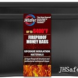 JHSafer 2pcs Fireproof and Waterproof Money Bags with Zipper,11''x6.3'' Fireproof Cash Bag with Zipper,Fireproof Wallet Envelope Safe Pouch Fireproof Bags for Cash Passports Keys Currency Jewellery-picture-8