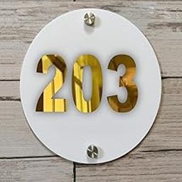Room Number Plate No 203 | White Acrylic Number Plate Fixed On PVC Sticker with Double Side Tape On Backside-picture-0