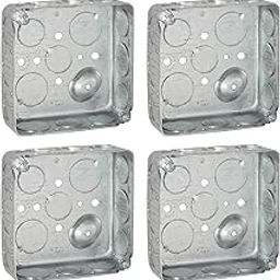 (4 Pack) 4'' Square Electrical Box, Drawn Construction, Ten 1/2'' and Six 3/4'' Knockouts, Raised Ground, 21.0 Cu. in. Capacity, 1-1/2'' Deep, Galvanized Steel, Combination Screw Heads-image-61