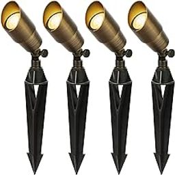 CINOTON 4 Pack Low Voltage Landscape Spotlights Outdoor Solid Brass Directional Uplights Included MR16 LED Bulb Ground Stake Spot Up Landscape Lighting Fixture for Garden Patio-19