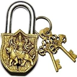 Purpledip Handmade Brass Antique Lock with Maa Sherawali Durga Idol (10006)-image-27