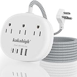 Power Strip Surge Protector(1080J) - Braided Extension Cord 5 Feet, 13 Amp (1625W) Power Surge Protector with 3 AC Outlet 4 USB (24W/4.8A), College Dorm Room Essentials ETL Listed, White-17