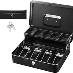 Cash Keeper Money Storage Small|Cash Box with Key; Security Safe Metal Locker Box; Money Tray and Coin Register Drawer Storage Box-image-21