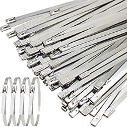 Hi-Plasst Metal Cable Tie // Zip Ties (8 inch long // Pack of 5pcs) 200mm * 4.6mm, Self-Locking Cable Ties // 304 Stainless Steel for Machinery, Vehicles, Farms, Pipes & Outdoor Fence-1
