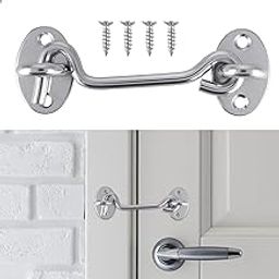 Storp® Privacy Hook and Eye Latch Solid Thick Steel Silver Finish Sturdy Lock (4 inch) Suitable for Barn Doors Screened Door Sliding Doors Bathrooms Windows Mounting with Screws | 2 Pack-picture-12