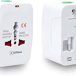 EMBOX Universal Charger Adapter 240 AC Wall Charger 6 A Universal Travel Adapter All in One International Ports for USA EU UK AUS Supports 150+ Countries Smart Phone, Laptops, Cameras, Pack of 1-27