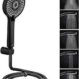 ALTON SHR20765 ABS 5-Function Hand Shower with 1.5 Meter Flexible Tube and Wall Hook, Chrome Finish (Full Set, Black)-17