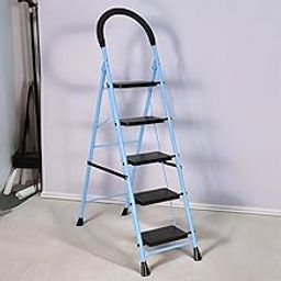 FLIPZON Foldable Step Ladder, Ribbed Steps, Knee Guard, Non-Marring PVC Shoes, 5 Steps (Sky Blue & Black)-24