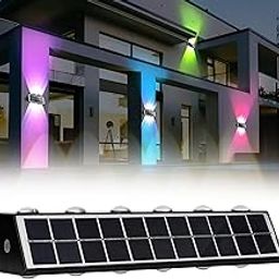 GIGALUMI 12 LED Solar Wall Light On/Off Botton & 2.4Ah Battery Water Resistant Decor Deck Fence Lights Flood Lamp for Home Garden Terrace Patio (Set of 1, RGB)-picture-9