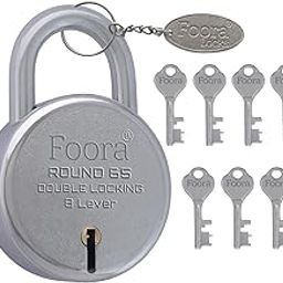 Foora Round 65mm Lock | Metal Body | Double Locking | 8 Steel Lever | 7 Silver Keys with Keychain | Silver Finish | Made in India | Lock and Keys | Main Door Lock | Gate Lock-picture-14