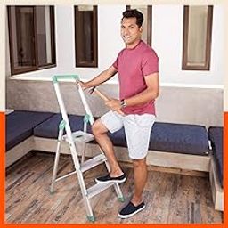 Bathla Prime 3-Step Foldable Aluminium Ladder for Home with Multi-Utility Support Handle (Teal)-image-52