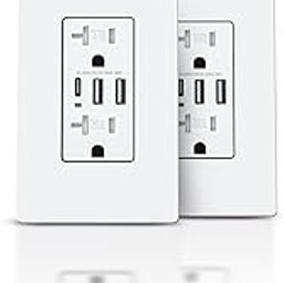 TOPELER USB Wall Output Charger, 6.0 Amp 30 W USB Dual Direction Tamper Resistant Plug with 3 USB Ports, 20 A Power Socket with USB C, White, 2 Pack-17