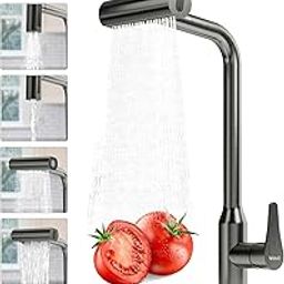 VallisCo Kitchen Sink Faucets 4 Modes (Waterfall/Stream/Sweep), Pull Down Sprayer 360°Rotatable, Kitchen Sink Faucet Brushed Nickel-23