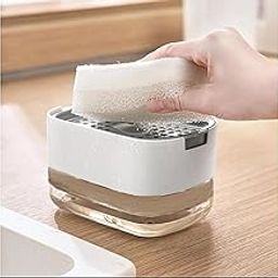 Xmart India 2-in-1 Soap Dispenser with Sponge Holder | 400ml Kitchen Sink Dish Soap Pump | Plastic Sink Organizer | Hollow Design | Kitchen Sink Accessories for Dishwashing-picture-15