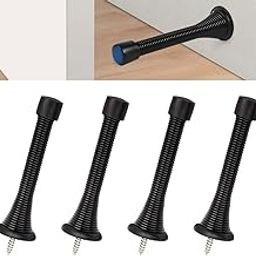 Cybersnc 4 Pack Spring Door Stopper with Rubber Bumper 3-1/8" Flexible Spring Heavy Duty Wall Door Stop Low Mounted Door Bumper for Home (Black)-image-76