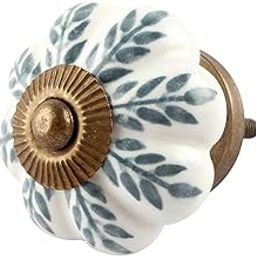 Indian-Shelf 8 Packs Grey Leaf Floral Ceramic Drawer Knobs for Kitchen Cabinet Hardware Door Decorative Dresser Pulls Luxurious Vintage-image-18