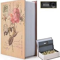Decorative Book Safe Box with Combination Lock, Vintage Faux Book Hidden Safe for Decoration, Secret Diversion Book Safe Storage Box for Home Office Café Bookshelf （9.5"×6"×2.2")-23