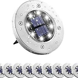 Drumstone (𝗦𝗽𝗲𝗰𝗶𝗮𝗹 𝟭𝟬 𝗬𝗲𝗮𝗿𝘀 𝗪𝗮𝗿𝗿𝗮𝗻𝘁𝘆 10-Pack Solar Garden Disk Lights – Waterproof & Energy Efficient – Auto On/Off – 8 LED Pathway Lights for Outdoor Decoration-image-57