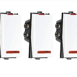 SALZER Modular Electrical Switch | 20 Amps, 240 Volts AC Switches with Red LED Indicator | 1-Way ON/Off Switches for Home/Office | Heavy Duty Polycarbonate Body Switches| White (Pack of 3)-image-5