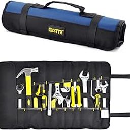 FASITE Tool Roll Organizer - 35 Pockets Roll Up Bag Wrench/Pliers Pouch for Craftwork Handyman Electrician Plumber Mechanic, Blue-14