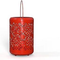 Decorative Metal Lantern, Blue, 30 cm Height, Floral Cutout Design, Portable Handle (red)-image-83
