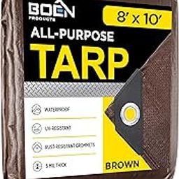 Multi-Purpose Brown Poly Tarp Cover (8' x 10') 5 Mil Thick Weave Material, Waterproof, Great for Tarpaulin Canopy Tent, Boat, RV or Pool Cover-image-30