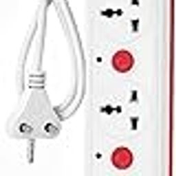 Extension Board 10Amp Output 250 Volts with 2 Mtr Extension Cord & Surge Protector | Master Switch, Safety Shutter, 4 International Sockets | Multi Plug Travel Adapter for Home Appliances-90