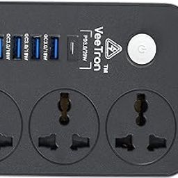 VeeTron Extension Board, Power Strip with 20W Fast PD/Type C, 2500W 10A Extension Cord, 38W USB Fast Charging Ports, 3 Universal Sockets, 3-Pin Surge Protection, 250 Volts (Grey)-15