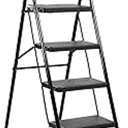 BRANCO Heavy Duty Folding Ladder with Wide Steps | Lifestyle 4 Steps Foldable Ladder | Slip-Resistant | High Strength Long Durable Ladder for Home, Kitchen | (Black & Orange)-image-6