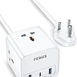 FEDUS Surge Protector, 3 Way Cube Shape Universal Sockets with USB Port Type A & C, 9.8 Ft Long Cable, Extension Board Cord,Automatic Overload Protection,Fireproof Power Strip Switch board,Spike Guard-2