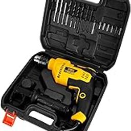Deli EDC180 650W Corded Electric Impact Drill Tool Set with 9 Drill Bits 48000BPM Variable Speed Control 3000RPM 220-240v ~50hz/60hz Hammer Drilling Machine for Wood & Masonry (Set of 1, Yellow)-image-13