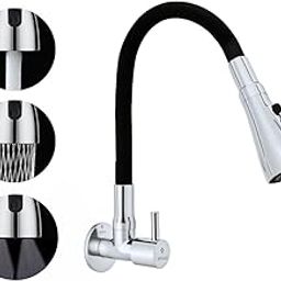 ENICET Brass Sink Tap for Kitchen, 3 Flow Modes, Flexible Swivel Spout Black, Wall Mount, Chrome Finish, Kitchen Sink Tap, Wash Basin Tap, 360 Rotating Sink Cock (FE107TF)-18