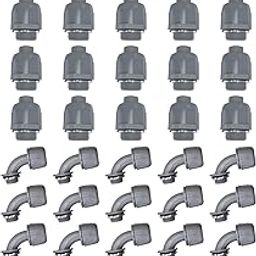 Voittozege 30 Pcs 1/2 Inch Liquid Tight Connector PVC Electrical Conduit Fittings Straight 180 and 90 Degree Flexible Conduit Connector for Home Bathroom Kitchen Pipe, Gray-image-20