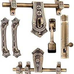 Vreni Maharaja Design Single & Double Door Set | Elegant Hardware Kit for Home and Office Doors, Brass Antique Finish-image-2