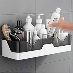 Growys Wall Mounted Self Adhesive Storage Rack – Plastic Bathroom Shelf Organizer for Toiletries, Accessories, Kitchen, and Hardware Tools-image-82