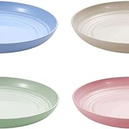 UJEAVETTE Wheat Straw Dinner Plates Lightweight Unbreakable Plate Set of 4 Dinnerware Blue 20cm-12
