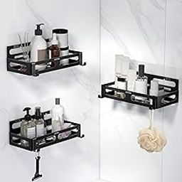 Plantex Shelf for Bathroom/Self-Adhesive Bathroom Organizer/Wall Mount/Shelf for Kitchen - Pack of 3 (Black)-image-98