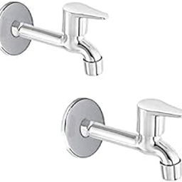 Jagger JST2206 Fusion Stainless Steel Long Body taps for Bathroom and Kitchen taps with Chrome Finish and Quarter Turn Fitting (Wall Flange and Teflon Tape) Set of (2)-24