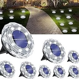 Solar Ground Lights 8 Pack Outdoor Solar Lights Waterproof Small Landscape Lighting for Outside Solar Powered Pathway Lights LED Disk Driveway Light for Patio Lawn Yard Decor, Cool White-image-6