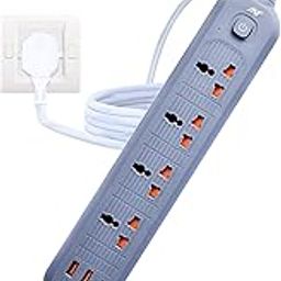 ANT PS421 Power Strip,10ft Universal Extension Cord 4 AC Outlets 2USB 1 Type C PD Ports, Flat Plug, Max 2500W, 220-250v, Multiple Outlet Extender for Home Office Store_ Grey-33