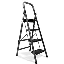 Equal 4-Step Ladder for Home | Carbon-Series Steel Folding Step Ladder with Wide Anti-Skid Steps | 5 Years Limited Warranty | 4 Step - Grey-image-91