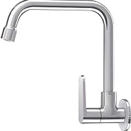 Kohler Beam Wall-Mount Sink Tap for Kitchen - Single Lever Cold-Only Kitchen Faucet - Brass, Silver Colour- Kitchen Water Tap with Swivel Spout - Easy Function, Versatile Design 25418IN-4-CP-10