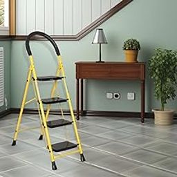 FLIPZON Halo Foldable 4 Step Ladder for Home and Office Use | Alloy Steel | Wide Steps | Wobble-Free | Skid-Free Steps | Durable Safety Ladder | Rust Free | Anti-Skid (Yellow & Black)-picture-4
